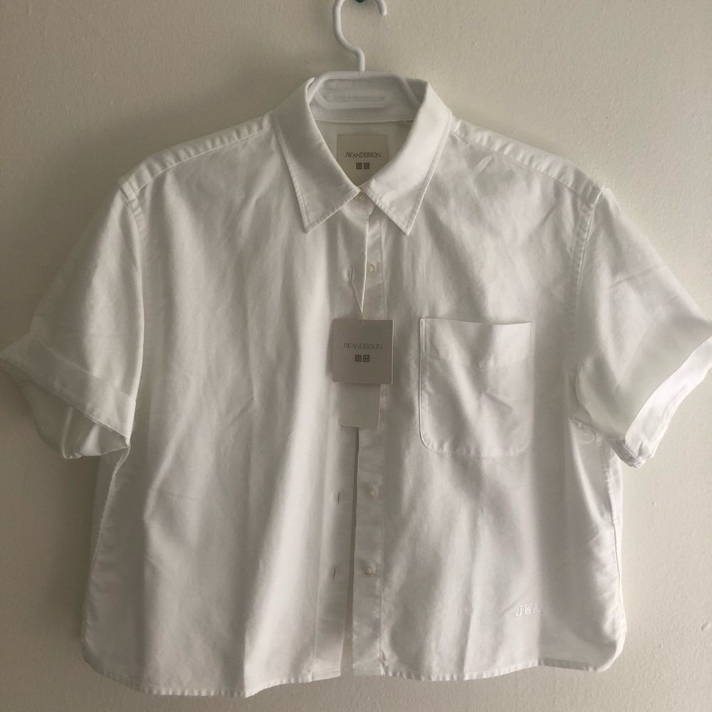 JW ANDERSON White Short-Sleeve Button-Down Shirt with Chest Pocket